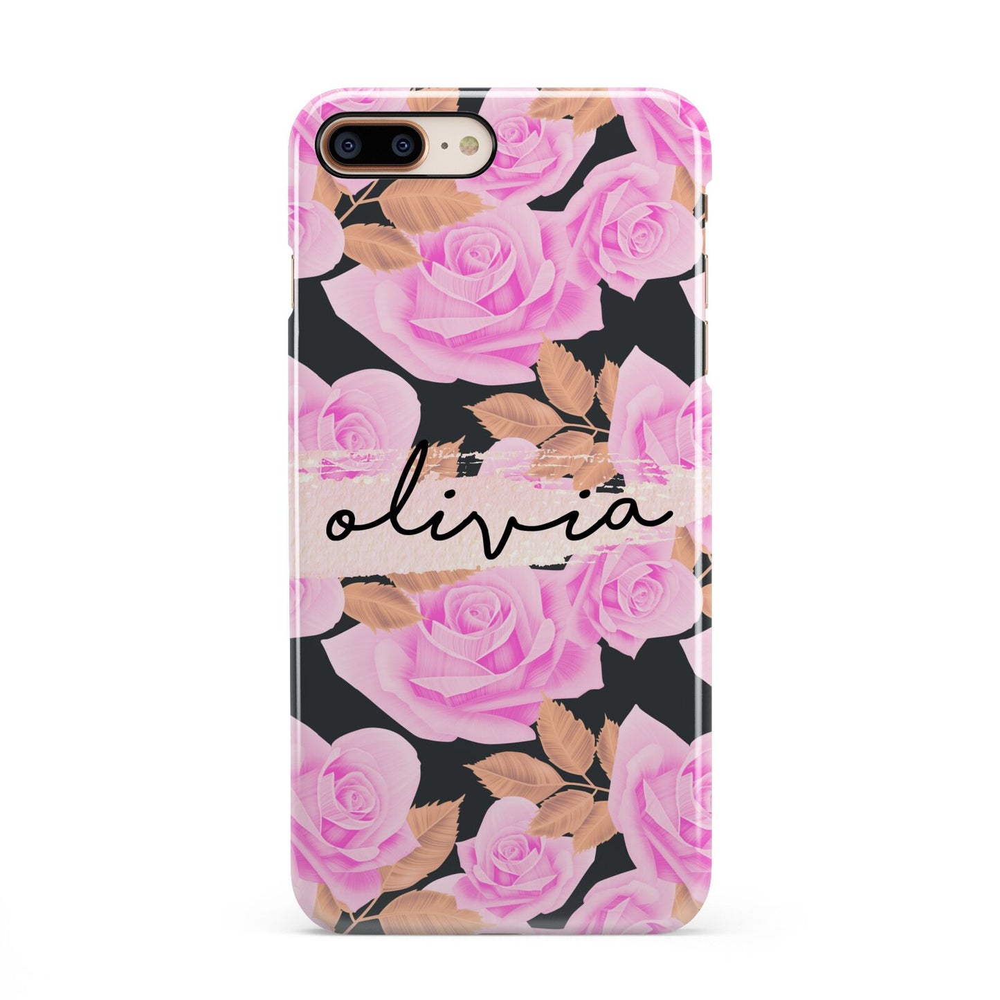 Personalised Floral Pink Roses iPhone 8 Plus 3D Snap Case on Gold Phone
