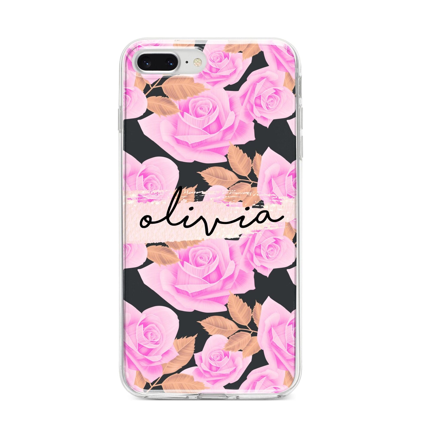 Personalised Floral Pink Roses iPhone 8 Plus Bumper Case on Silver iPhone