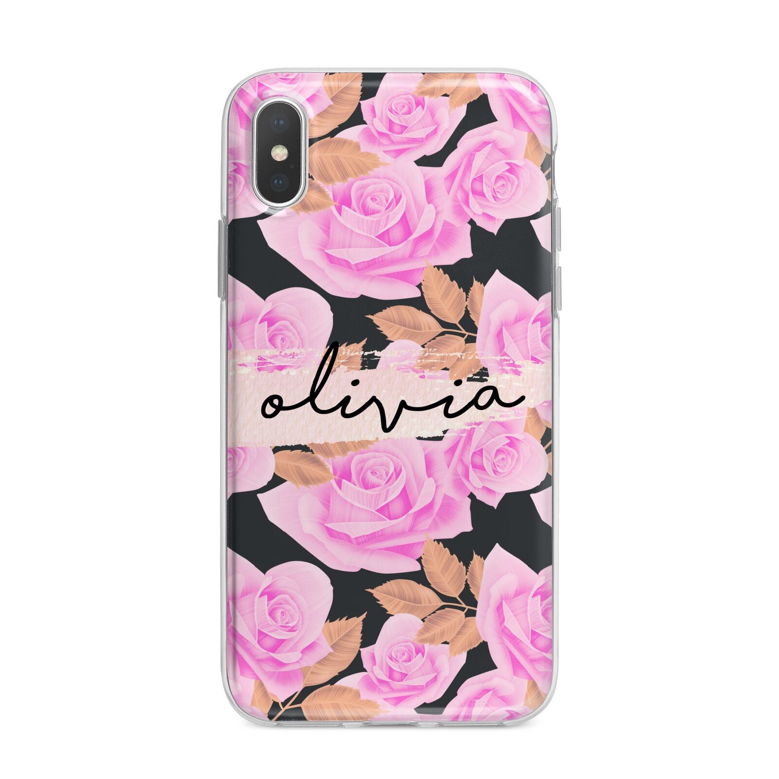 Personalised Floral Pink Roses iPhone X Bumper Case on Silver iPhone Alternative Image 1