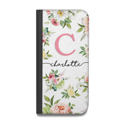 Personalised Floral Vegan Leather Flip iPhone Case
