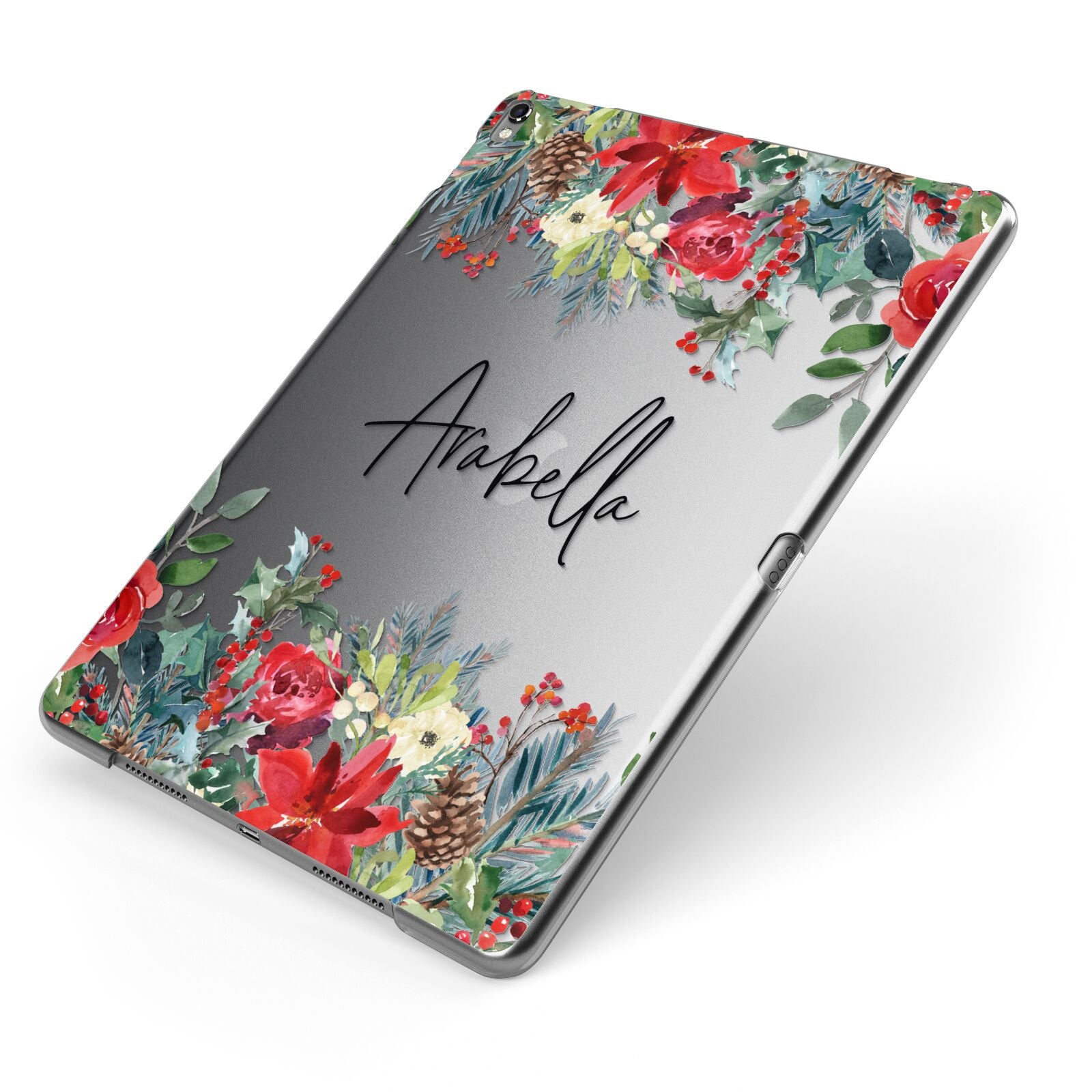 Personalised Floral Winter Arrangement Apple iPad Case on Grey iPad Side View