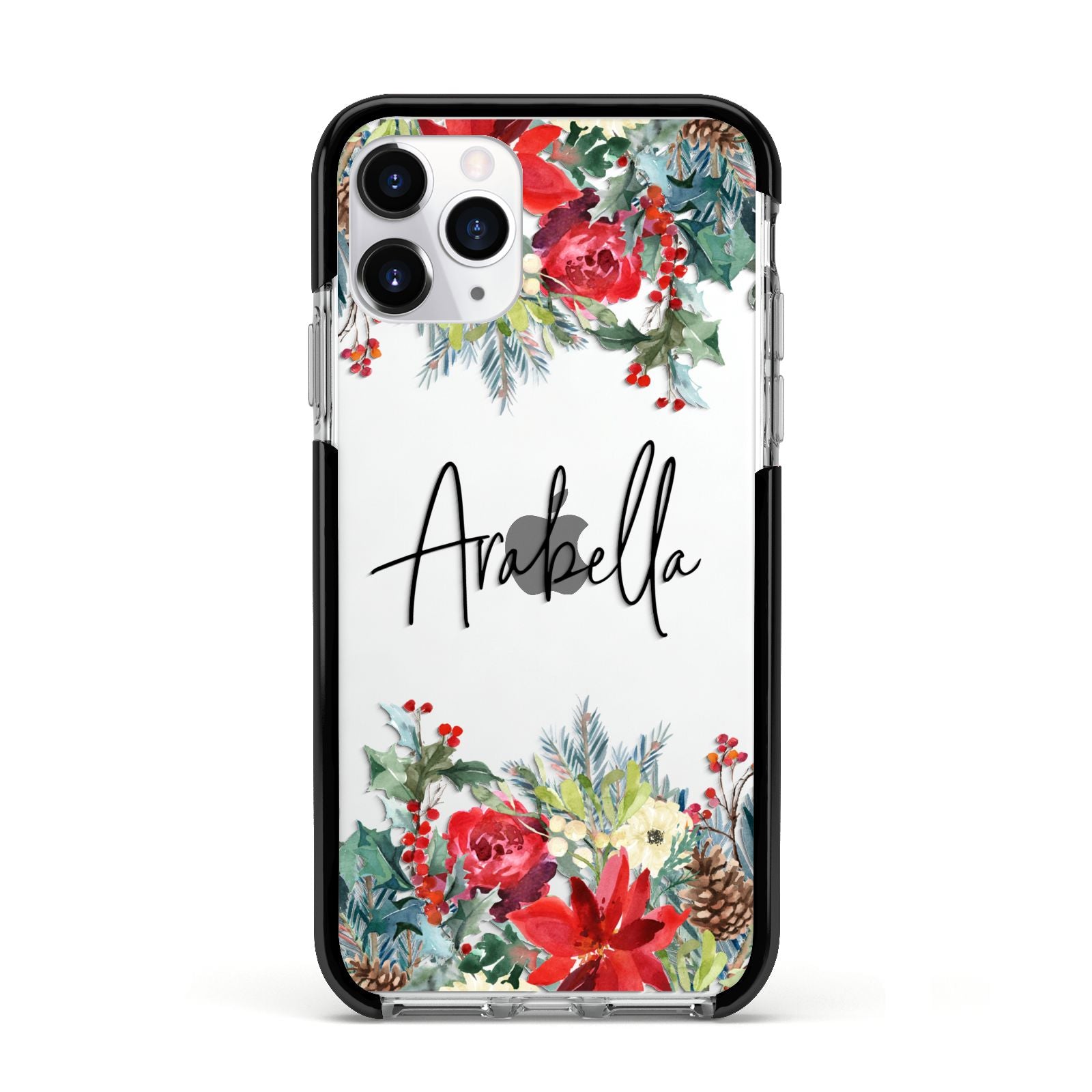 Personalised Floral Winter Arrangement Apple iPhone 11 Pro in Silver with Black Impact Case