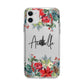 Personalised Floral Winter Arrangement Apple iPhone 11 in White with Bumper Case
