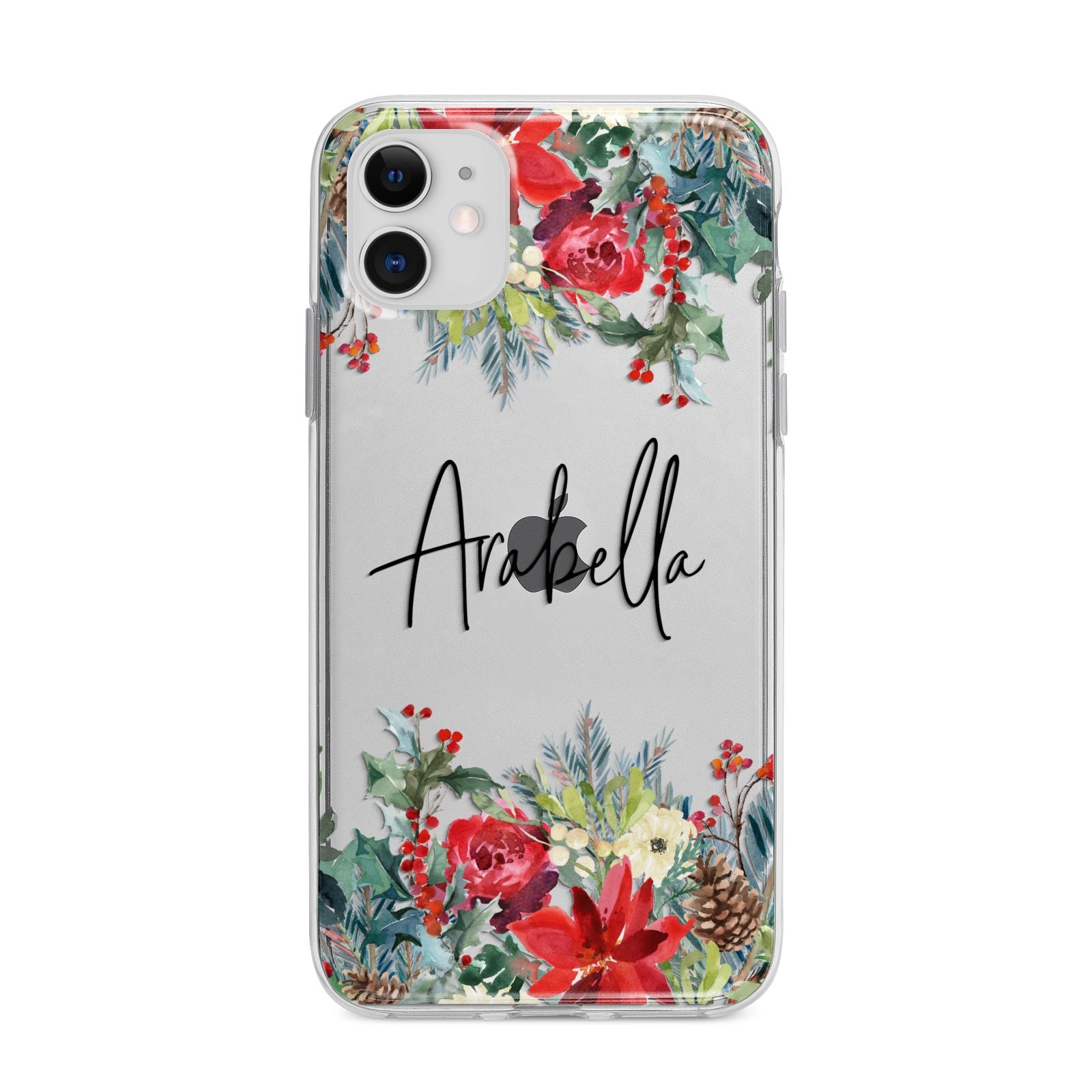 Personalised Floral Winter Arrangement Apple iPhone 11 in White with Bumper Case