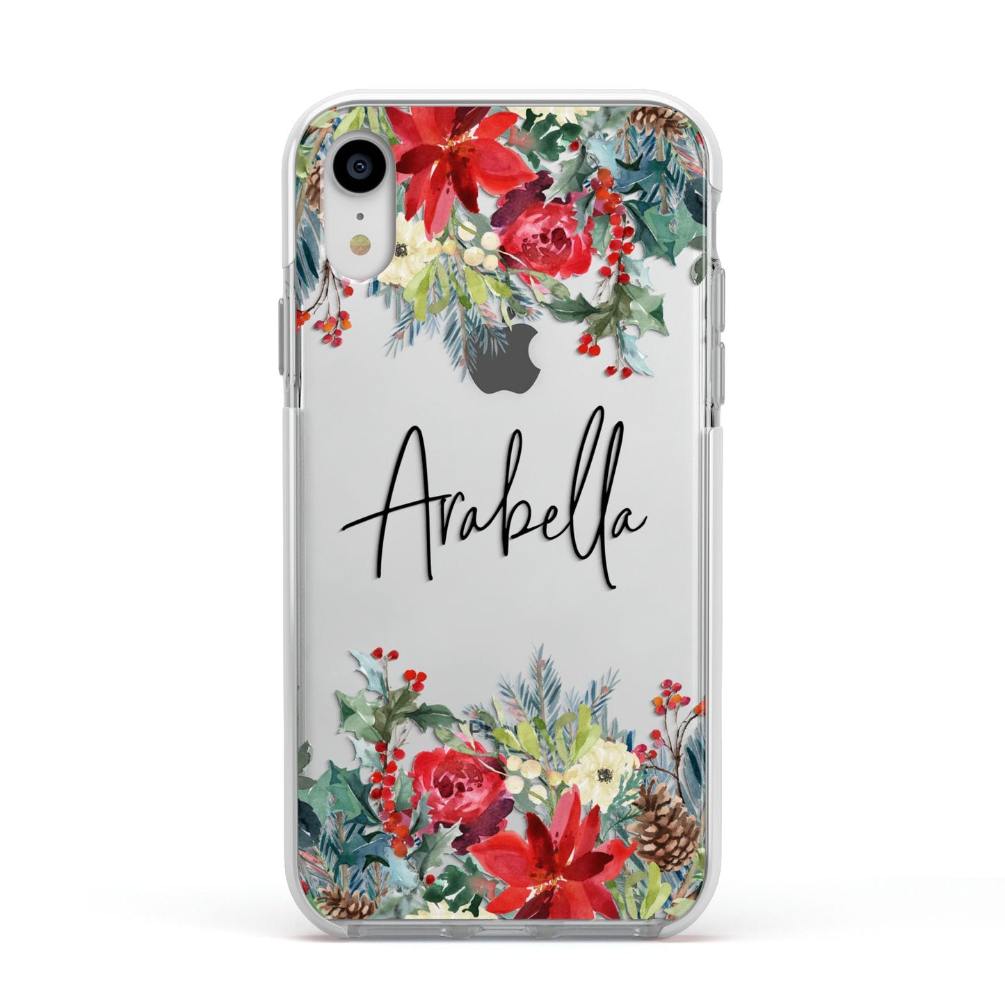 Personalised Floral Winter Arrangement Apple iPhone XR Impact Case White Edge on Silver Phone