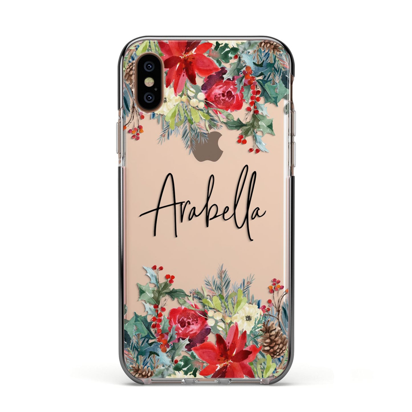 Personalised Floral Winter Arrangement Apple iPhone Xs Impact Case Black Edge on Gold Phone