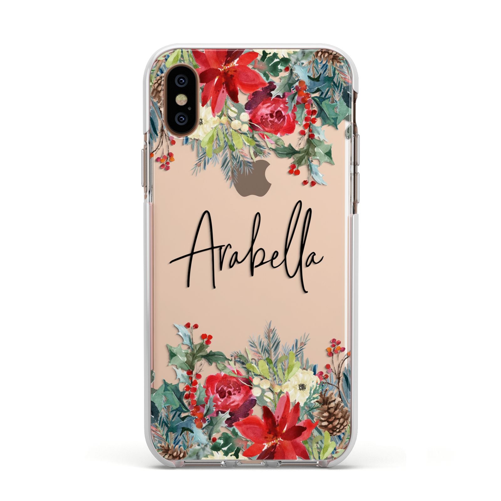 Personalised Floral Winter Arrangement Apple iPhone Xs Impact Case White Edge on Gold Phone
