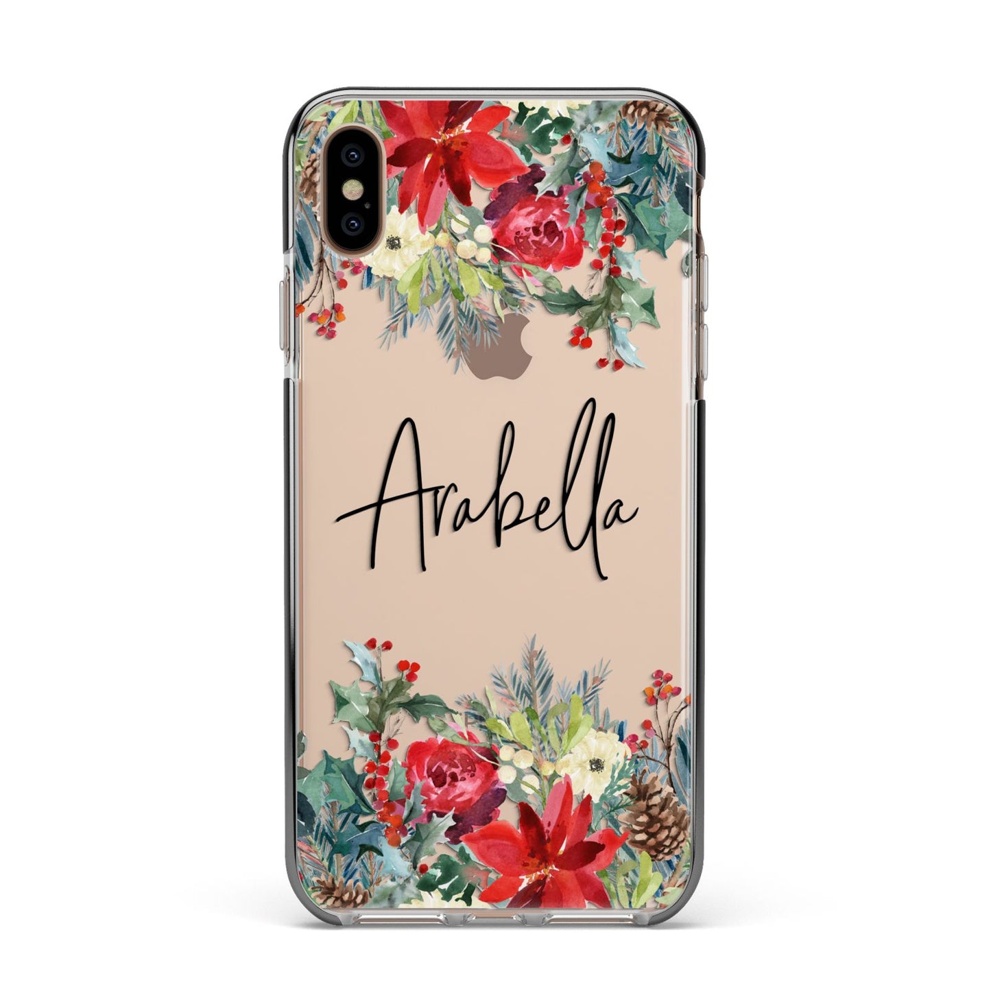 Personalised Floral Winter Arrangement Apple iPhone Xs Max Impact Case Black Edge on Gold Phone