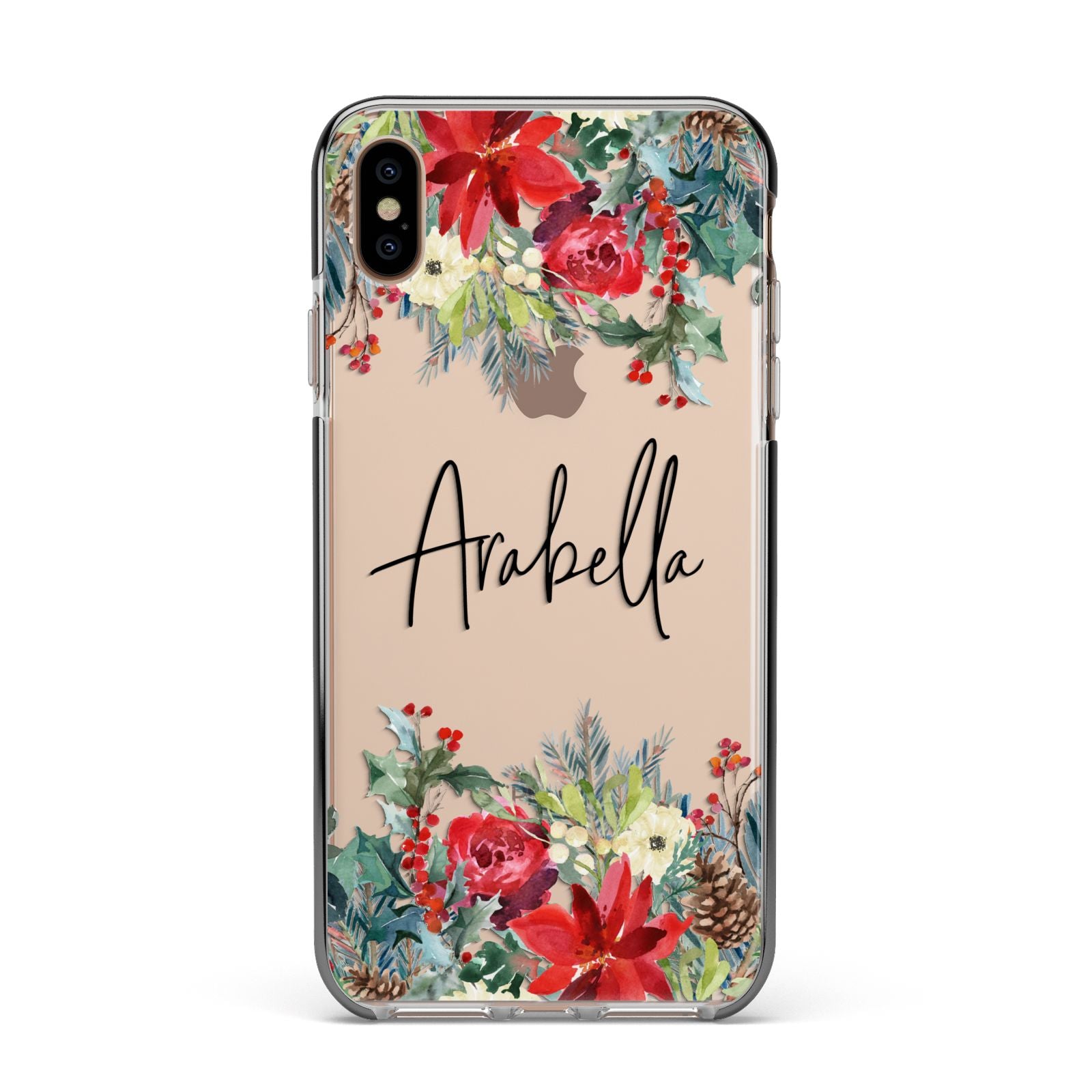 Personalised Floral Winter Arrangement Apple iPhone Xs Max Impact Case Black Edge on Gold Phone