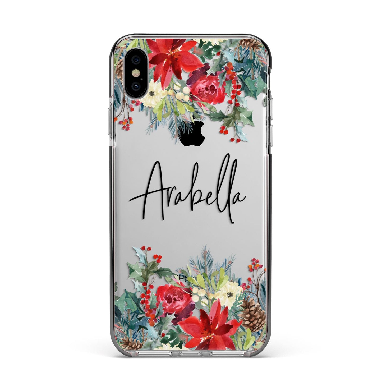 Personalised Floral Winter Arrangement Apple iPhone Xs Max Impact Case Black Edge on Silver Phone