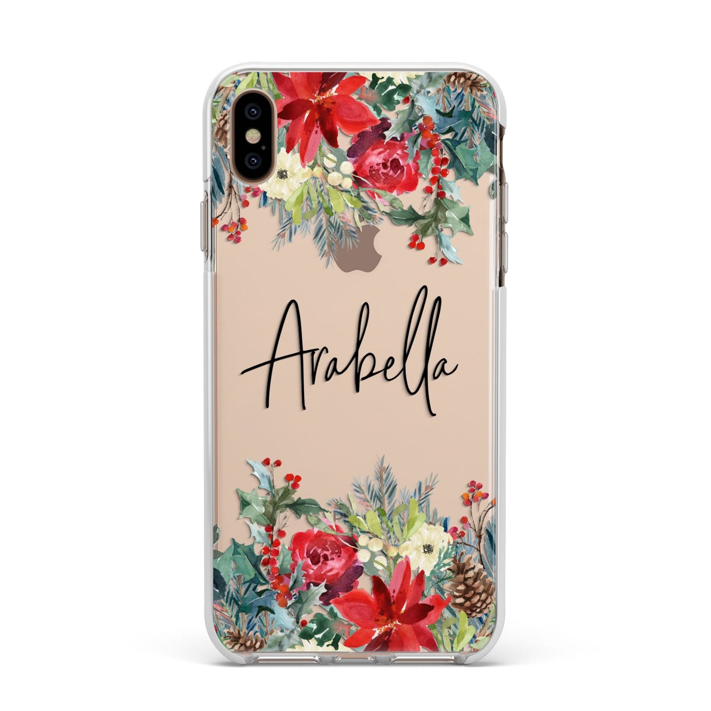 Personalised Floral Winter Arrangement Apple iPhone Xs Max Impact Case White Edge on Gold Phone
