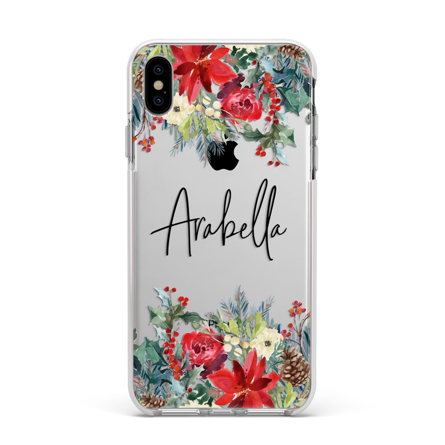 Personalised Floral Winter Arrangement Apple iPhone Xs Max Impact Case White Edge on Silver Phone