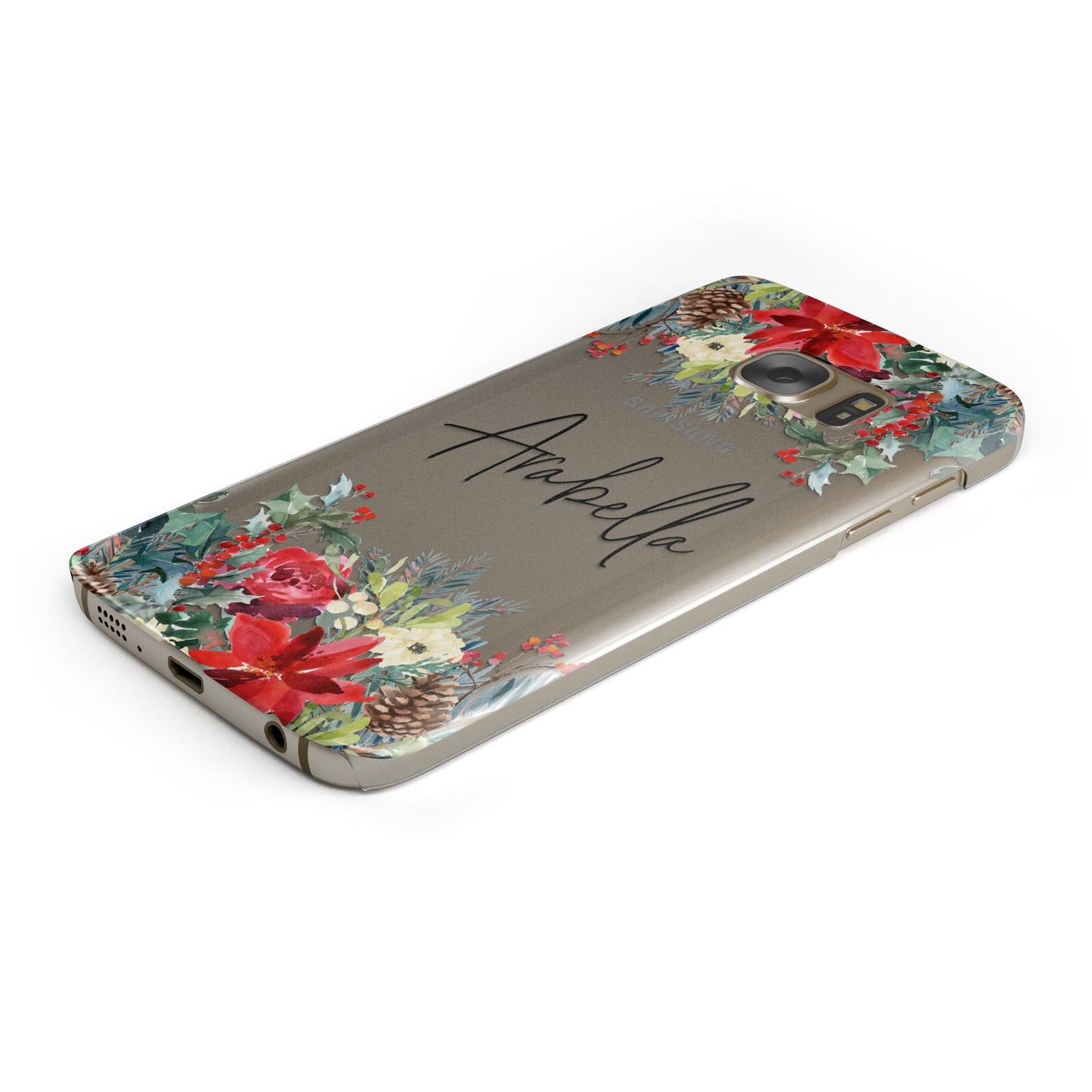 Personalised Floral Winter Arrangement Protective Samsung Galaxy Case Angled Image