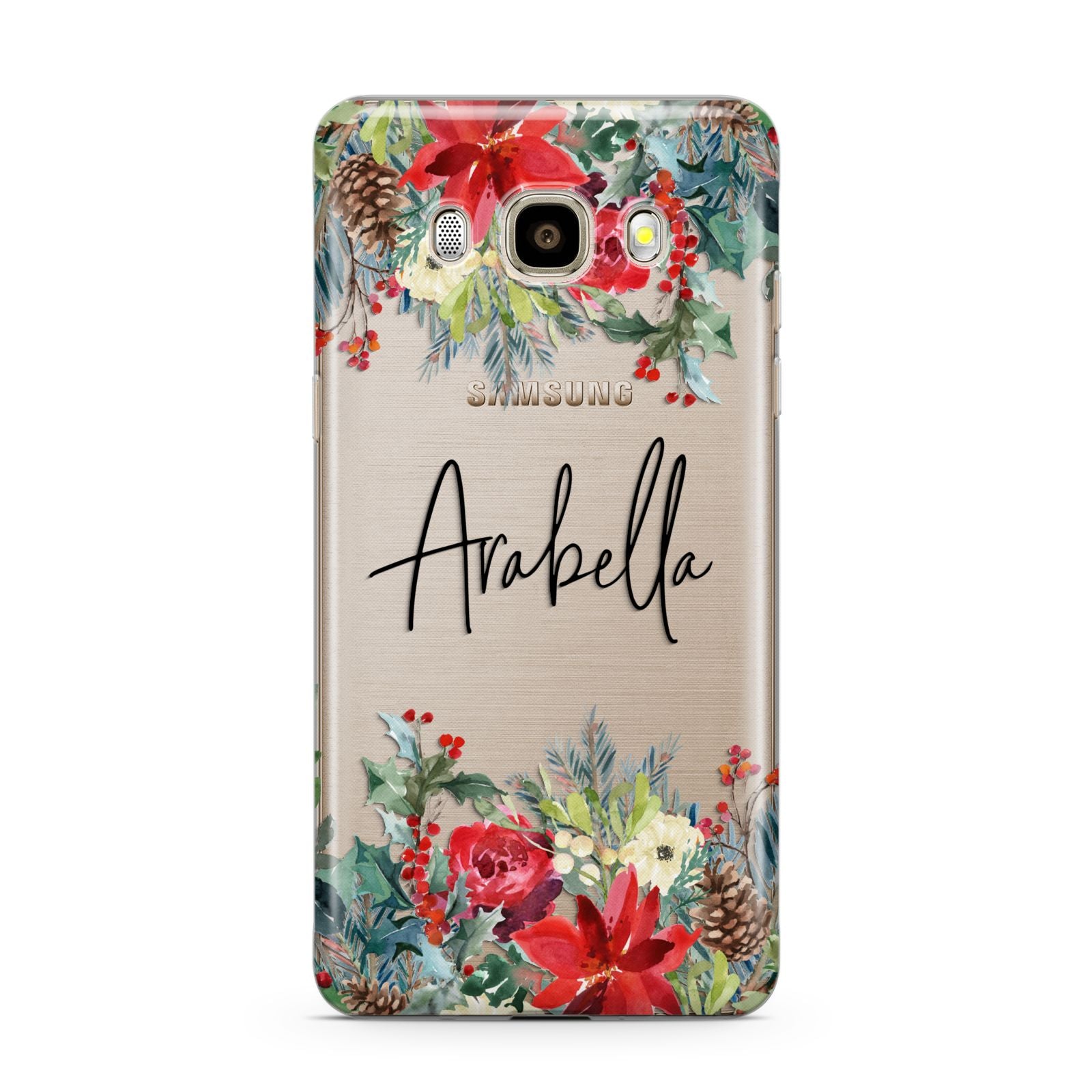 Personalised Floral Winter Arrangement Samsung Galaxy J7 2016 Case on gold phone