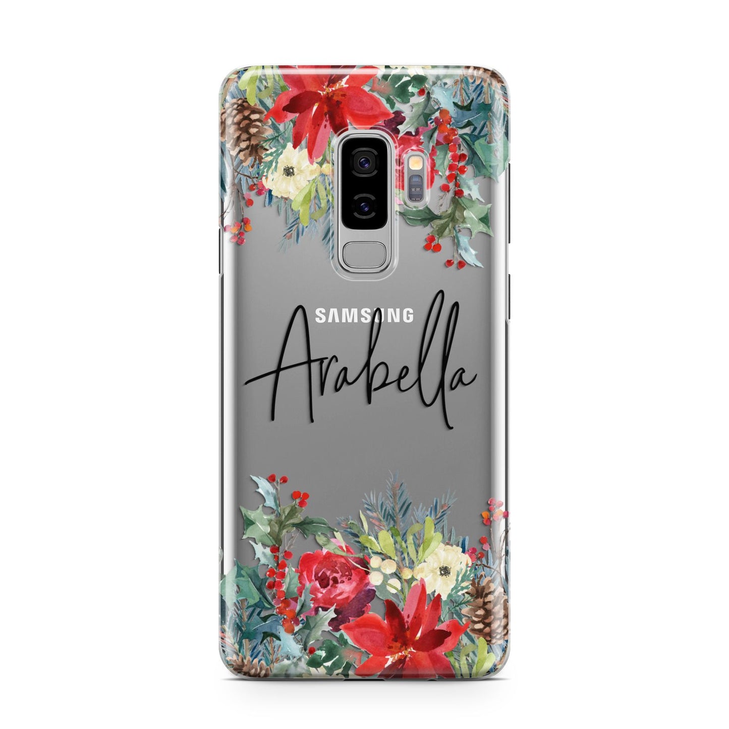 Personalised Floral Winter Arrangement Samsung Galaxy S9 Plus Case on Silver phone
