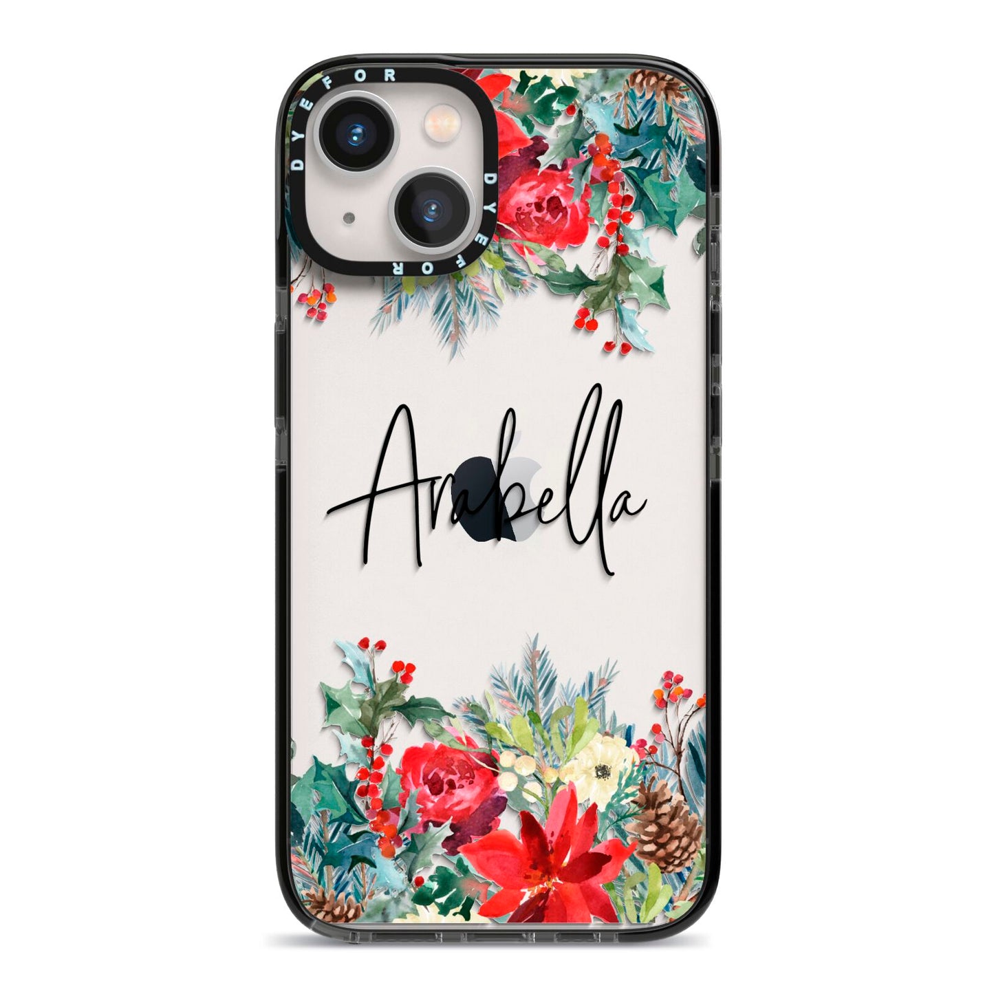 Personalised Floral Winter Arrangement iPhone 13 Black Impact Case on Silver phone