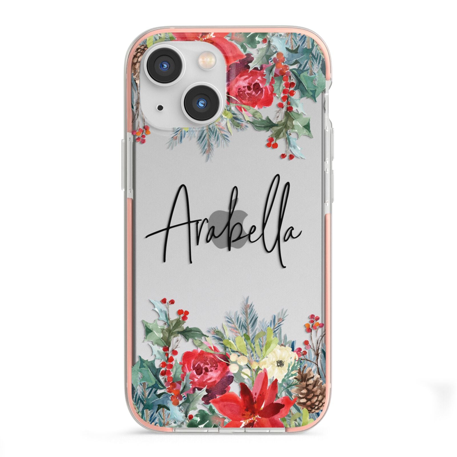 Personalised Floral Winter Arrangement iPhone 13 Mini TPU Impact Case with Pink Edges