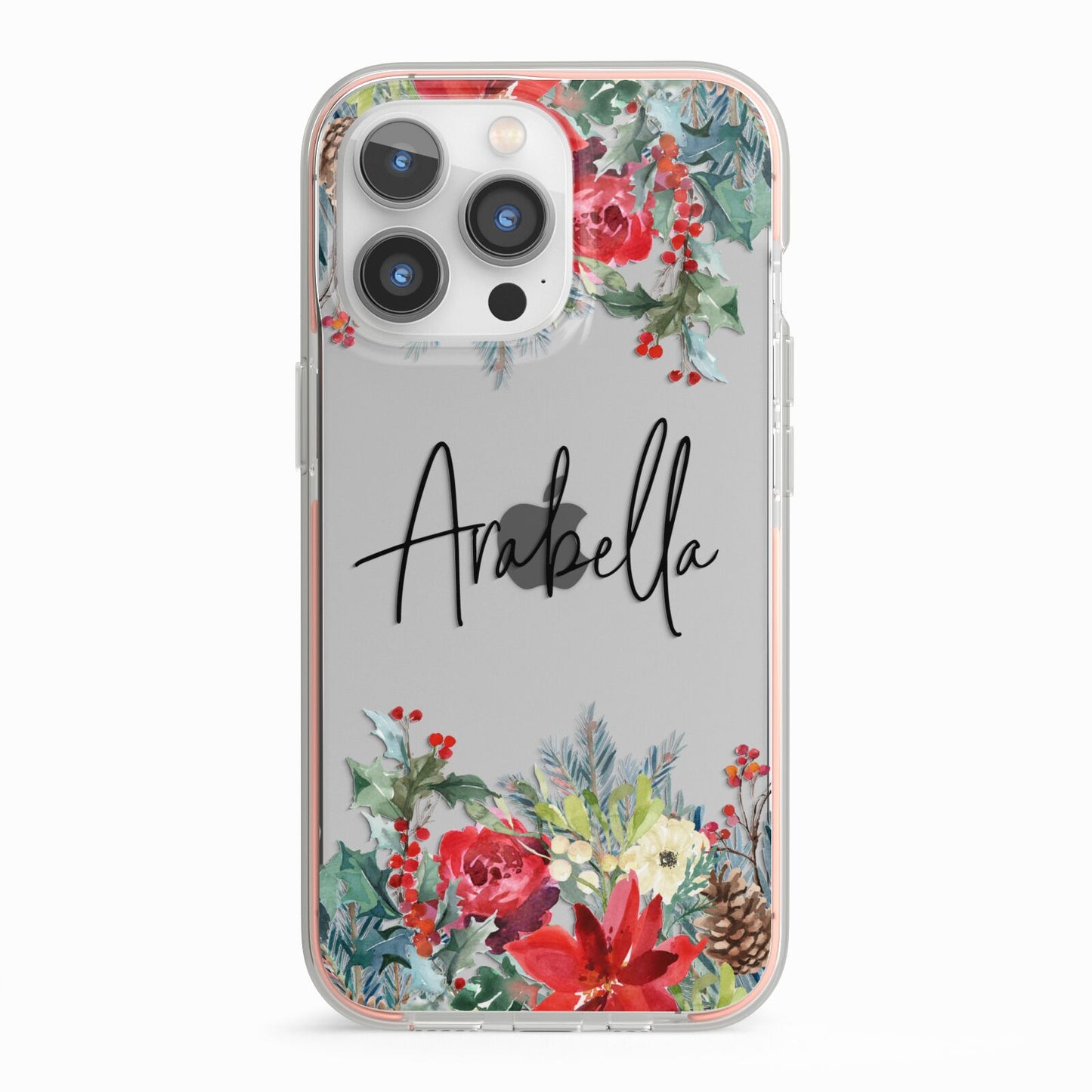 Personalised Floral Winter Arrangement iPhone 13 Pro TPU Impact Case with Pink Edges
