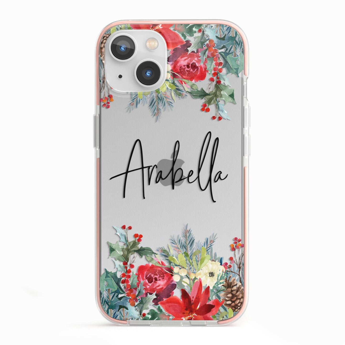 Personalised Floral Winter Arrangement iPhone 13 TPU Impact Case with Pink Edges