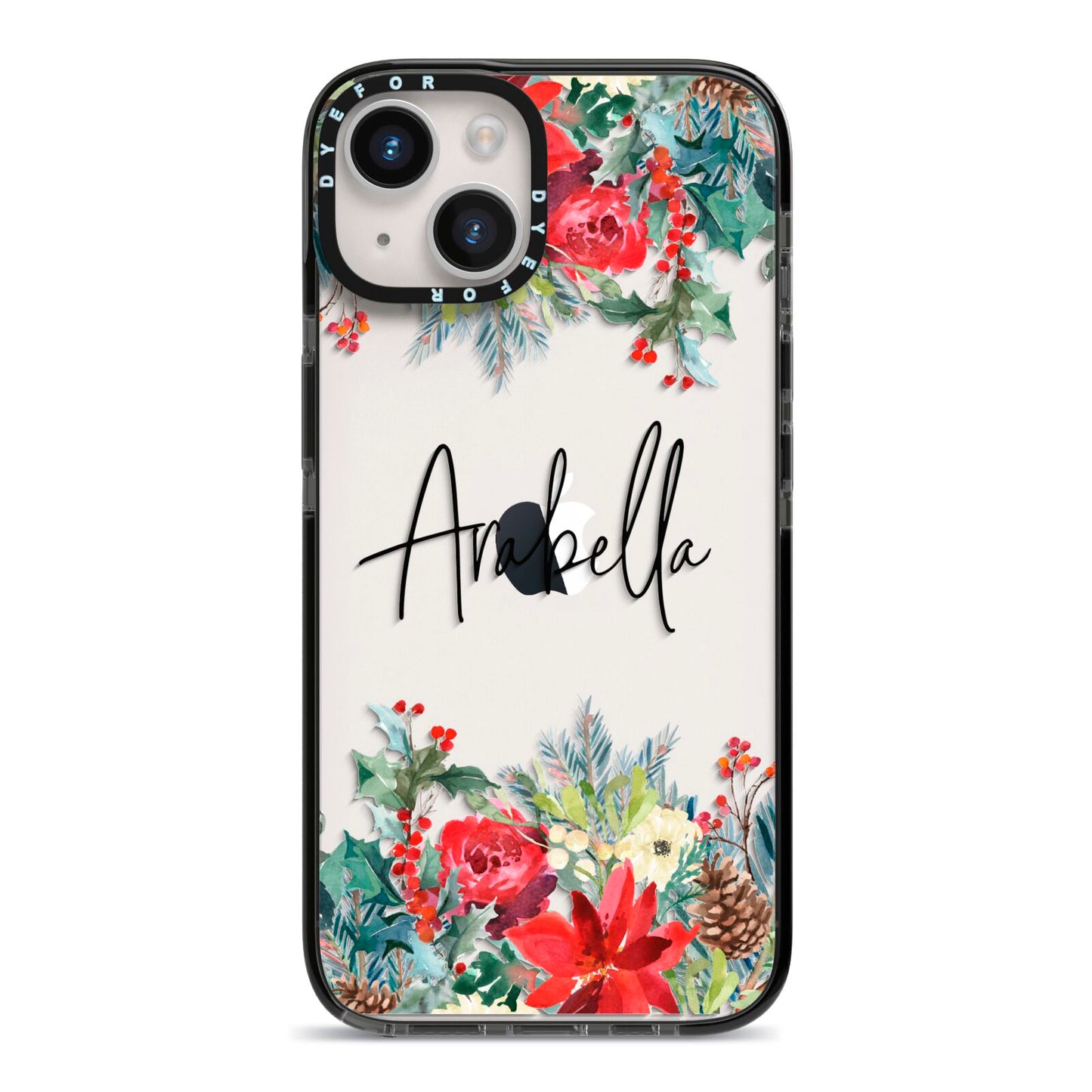 Personalised Floral Winter Arrangement iPhone 14 Black Impact Case on Silver phone