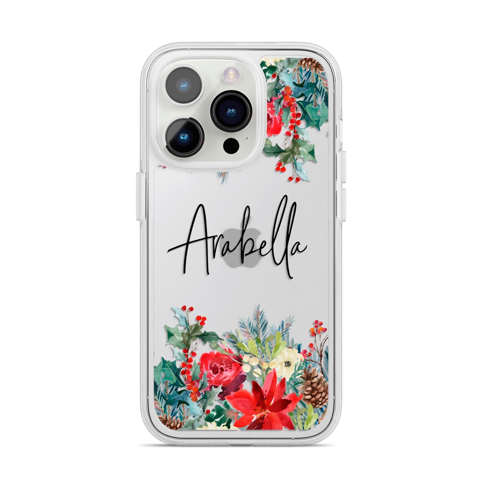 Personalised Floral Winter Arrangement iPhone 14 Pro Clear Tough Case Silver