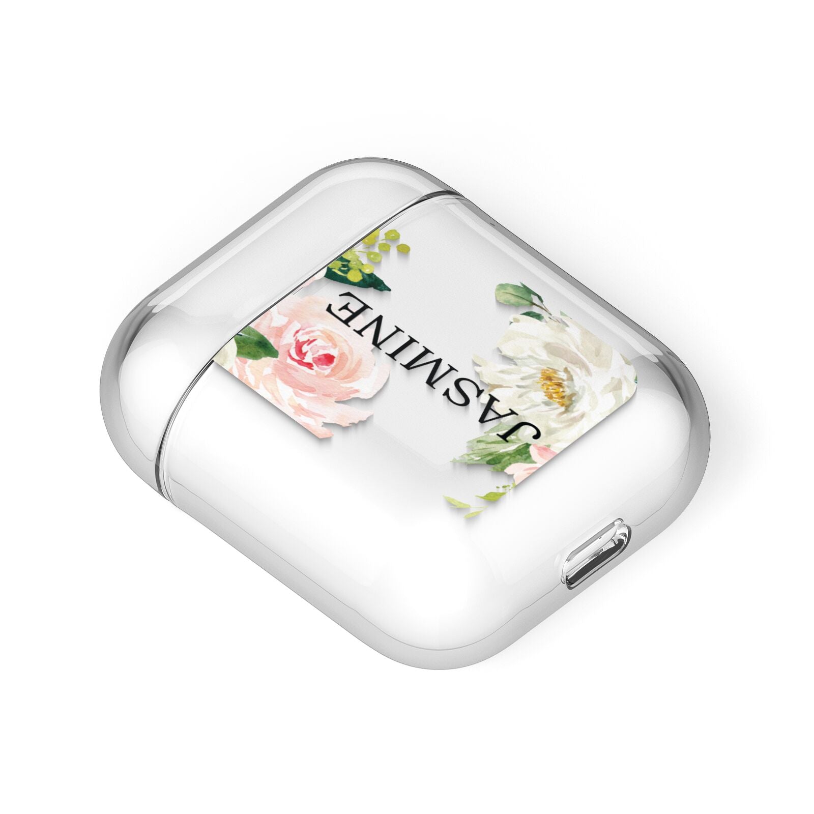 Personalised Floral Wreath with Name AirPods Case Laid Flat