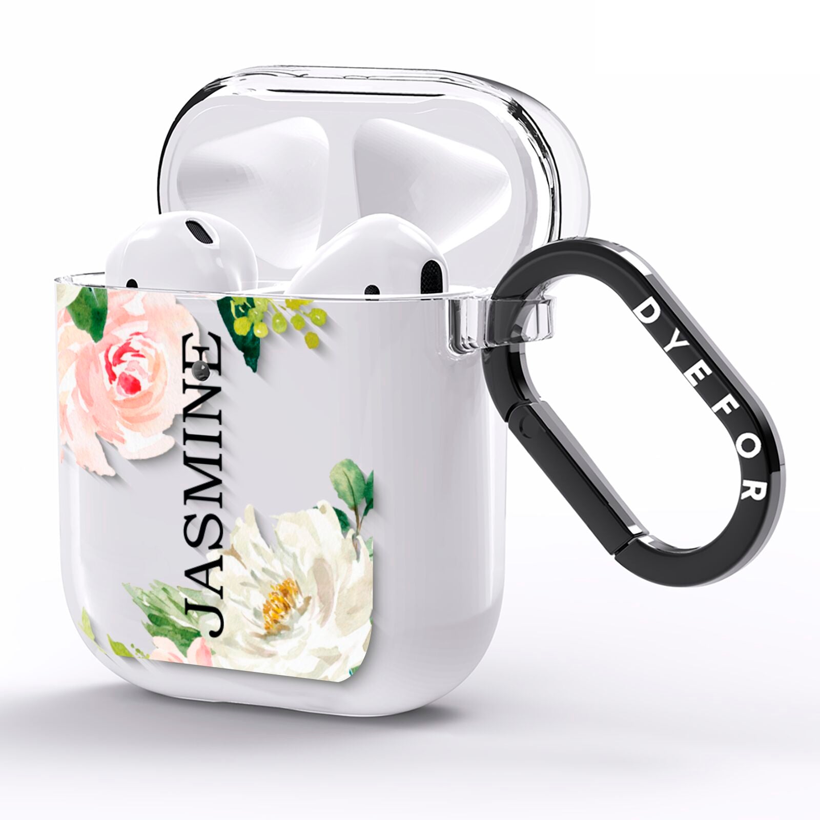 Personalised Floral Wreath with Name AirPods Clear Case Side Image