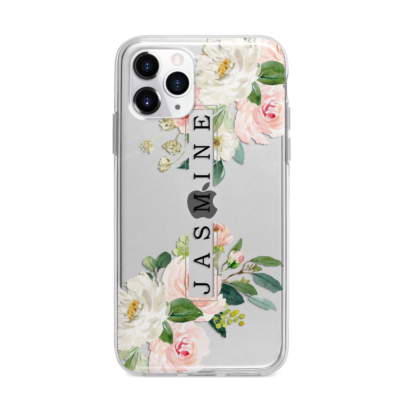 Personalised Floral Wreath with Name Apple iPhone 11 Pro Max in Silver with Bumper Case