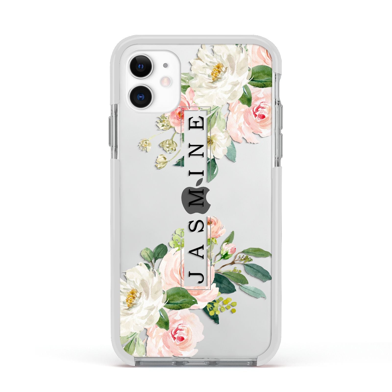 Personalised Floral Wreath with Name Apple iPhone 11 in White with White Impact Case