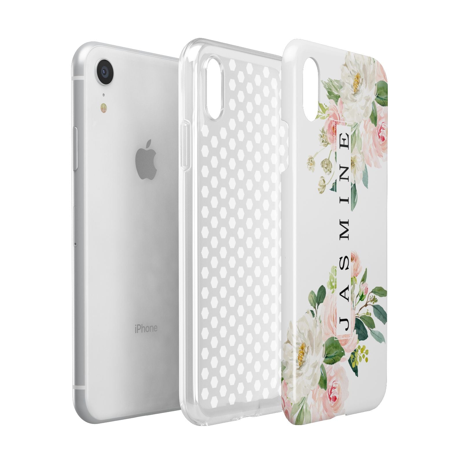 Personalised Floral Wreath with Name Apple iPhone XR White 3D Tough Case Expanded view