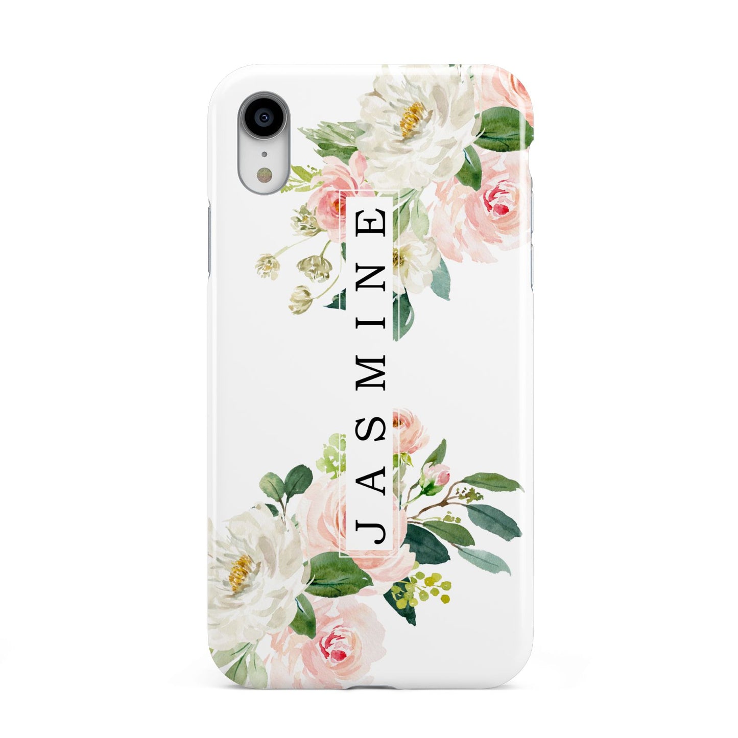 Personalised Floral Wreath with Name Apple iPhone XR White 3D Tough Case