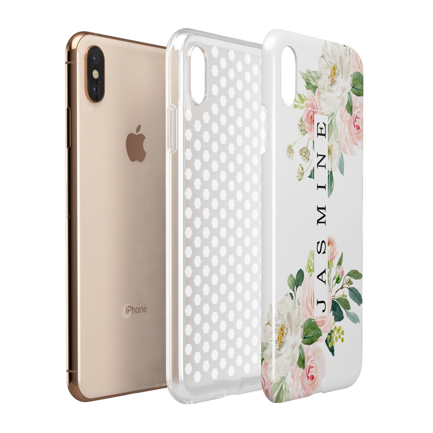 Personalised Floral Wreath with Name Apple iPhone Xs Max 3D Tough Case Expanded View