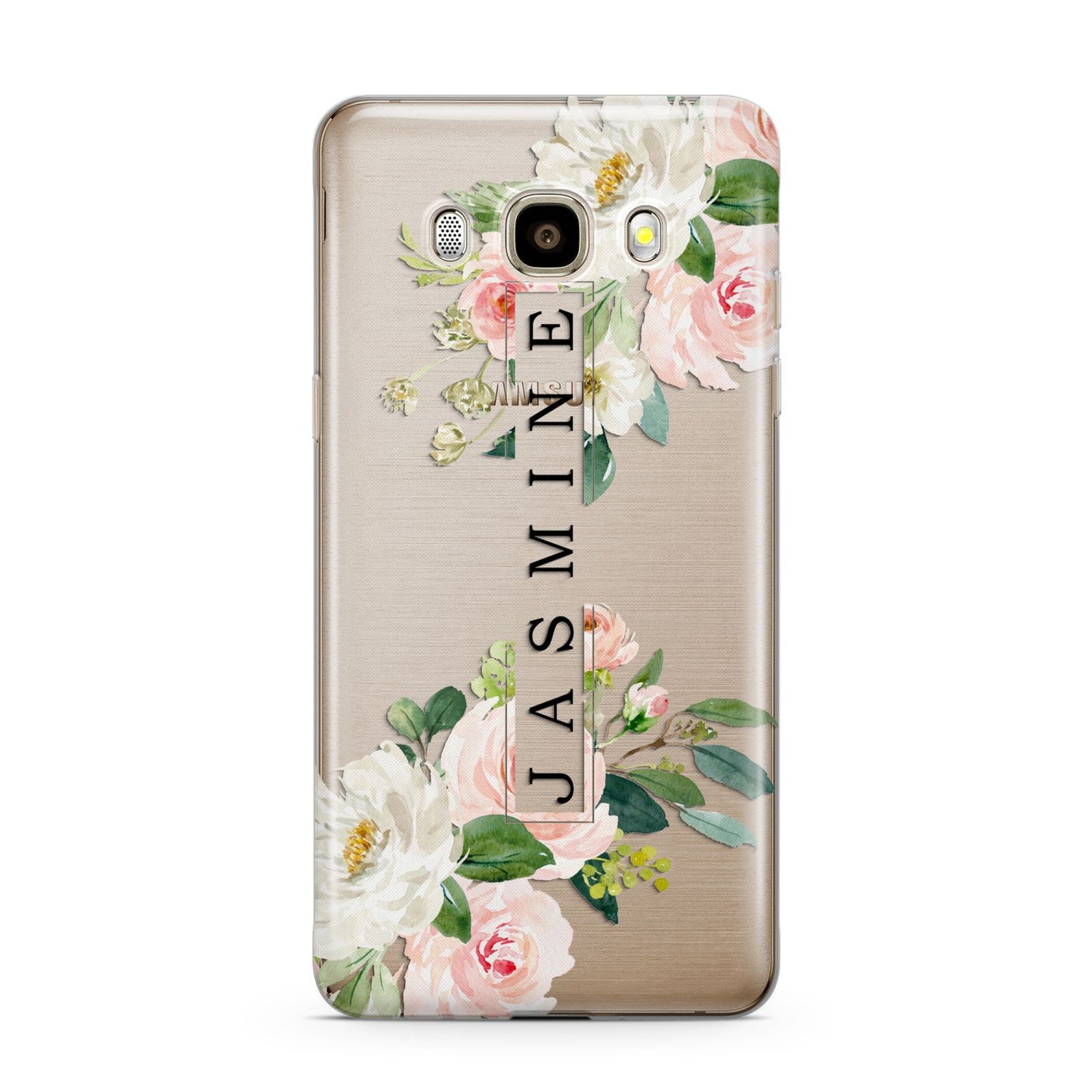 Personalised Floral Wreath with Name Samsung Galaxy J7 2016 Case on gold phone