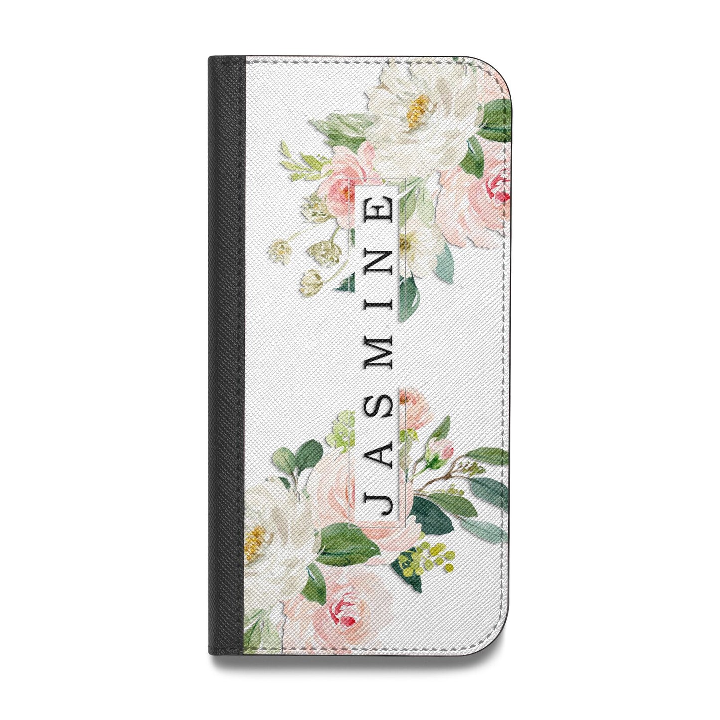 Personalised Floral Wreath with Name Vegan Leather Flip Samsung Case
