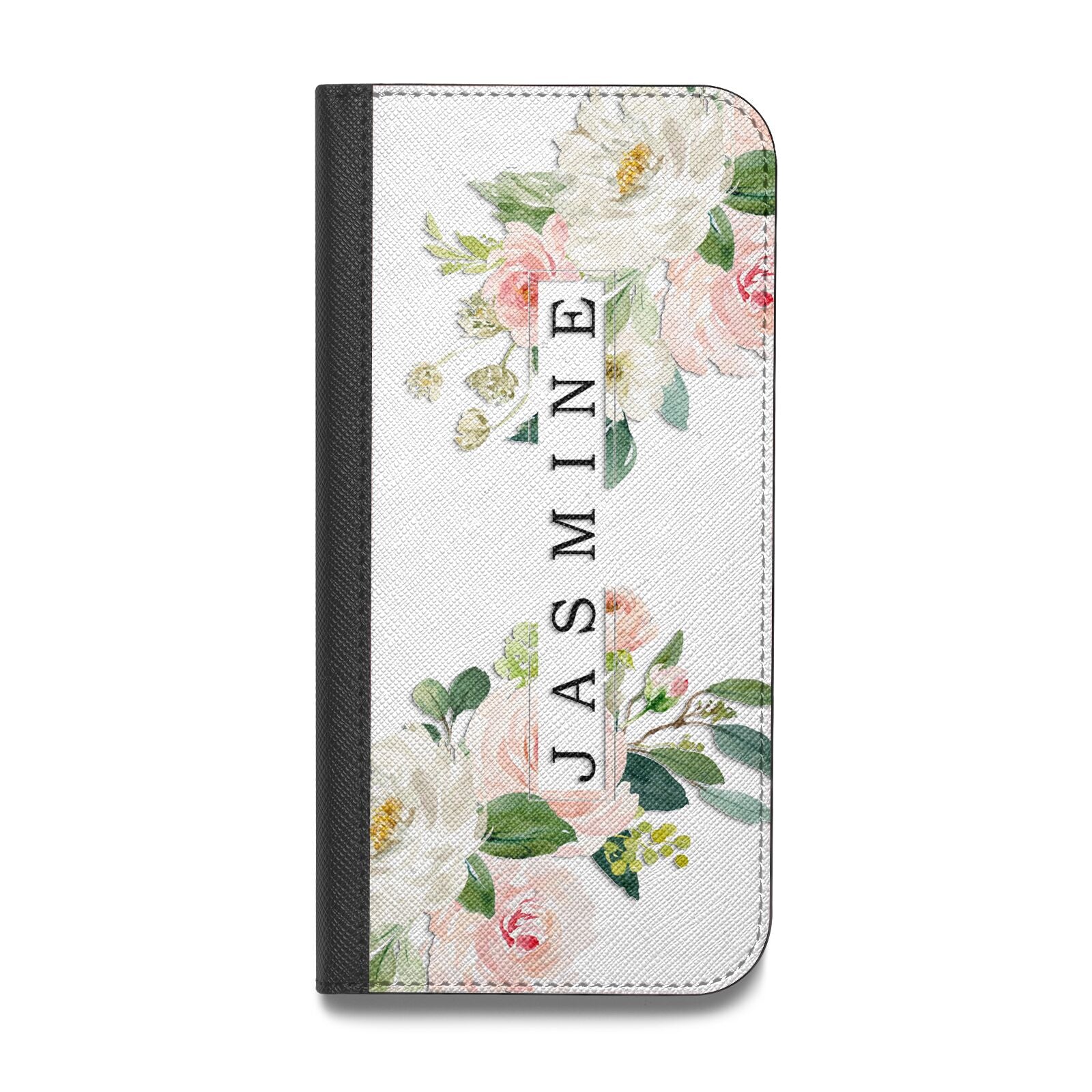 Personalised Floral Wreath with Name Vegan Leather Flip Samsung Case