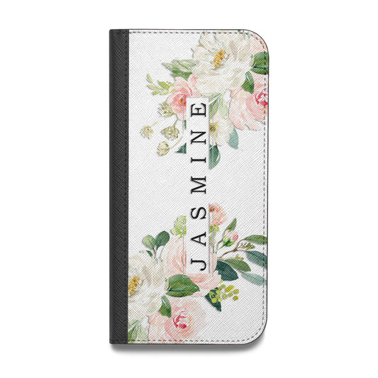 Personalised Floral Wreath with Name Vegan Leather Flip iPhone Case