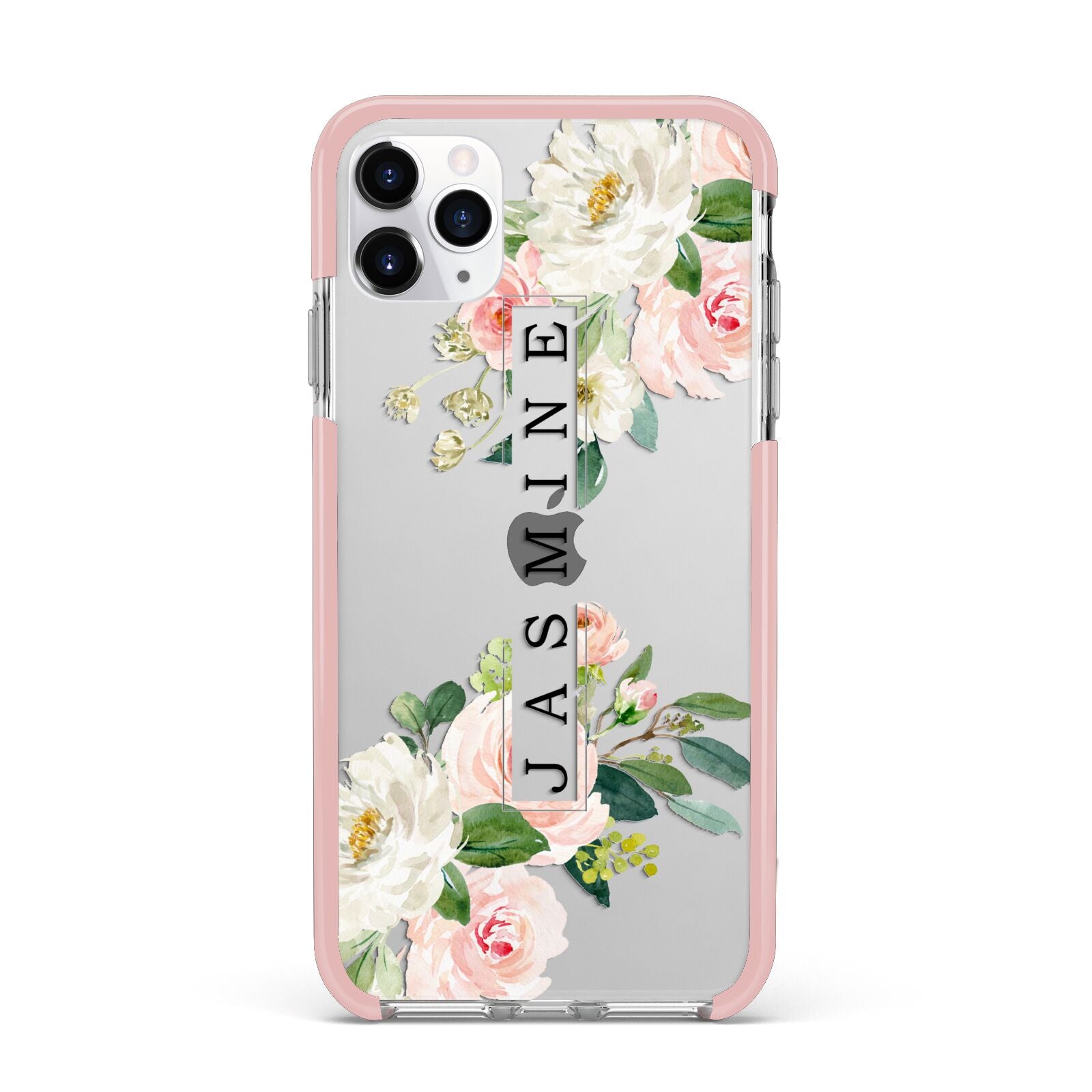 Personalised Floral Wreath with Name iPhone 11 Pro Max Impact Pink Edge Case