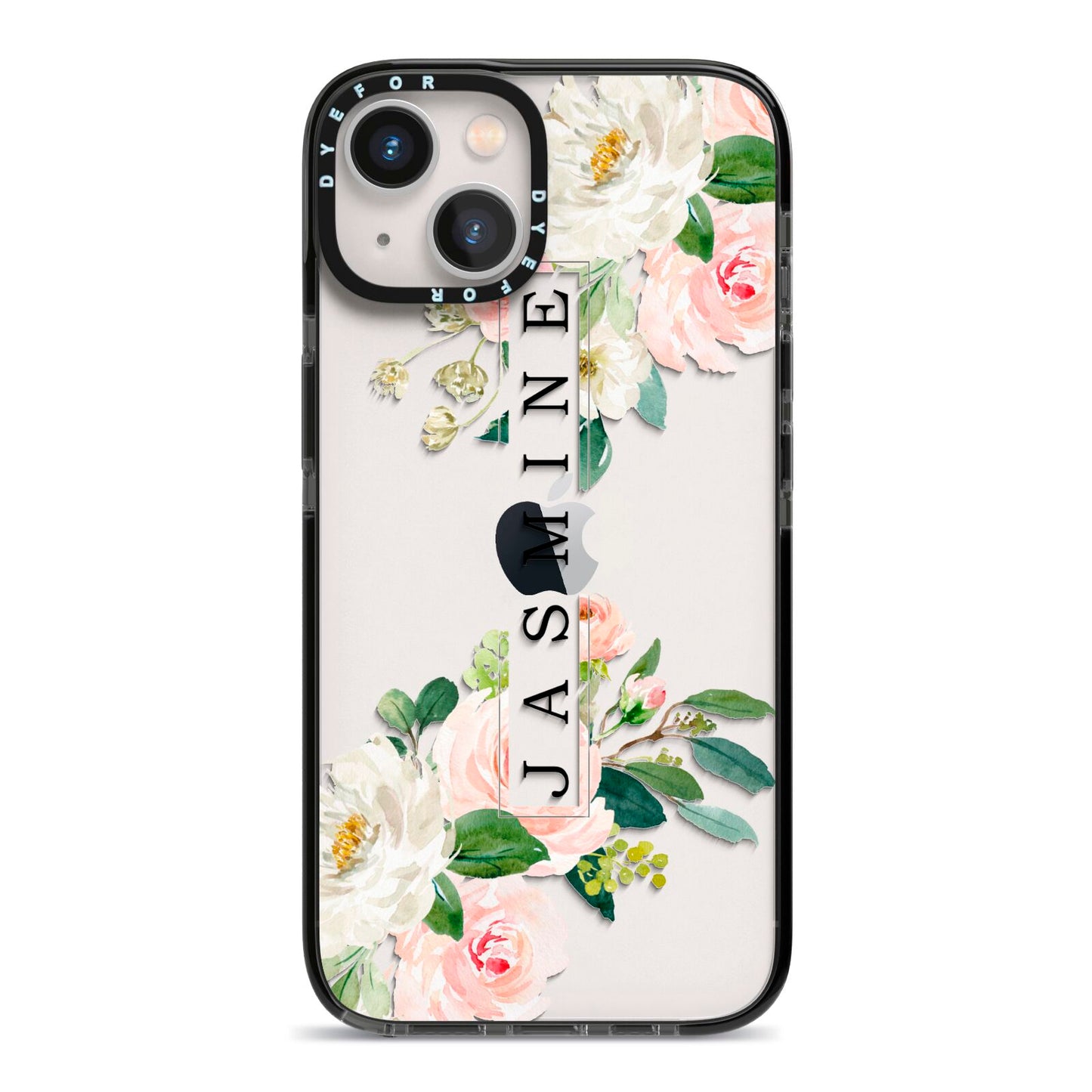 Personalised Floral Wreath with Name iPhone 13 Black Impact Case on Silver phone