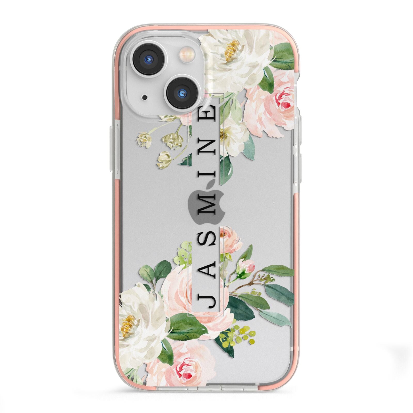 Personalised Floral Wreath with Name iPhone 13 Mini TPU Impact Case with Pink Edges