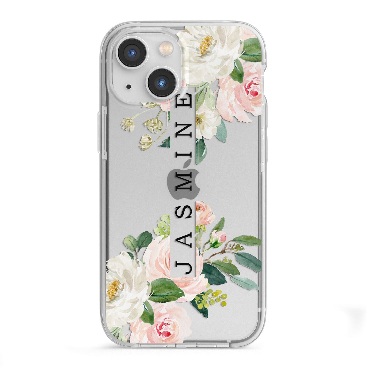 Personalised Floral Wreath with Name iPhone 13 Mini TPU Impact Case with White Edges