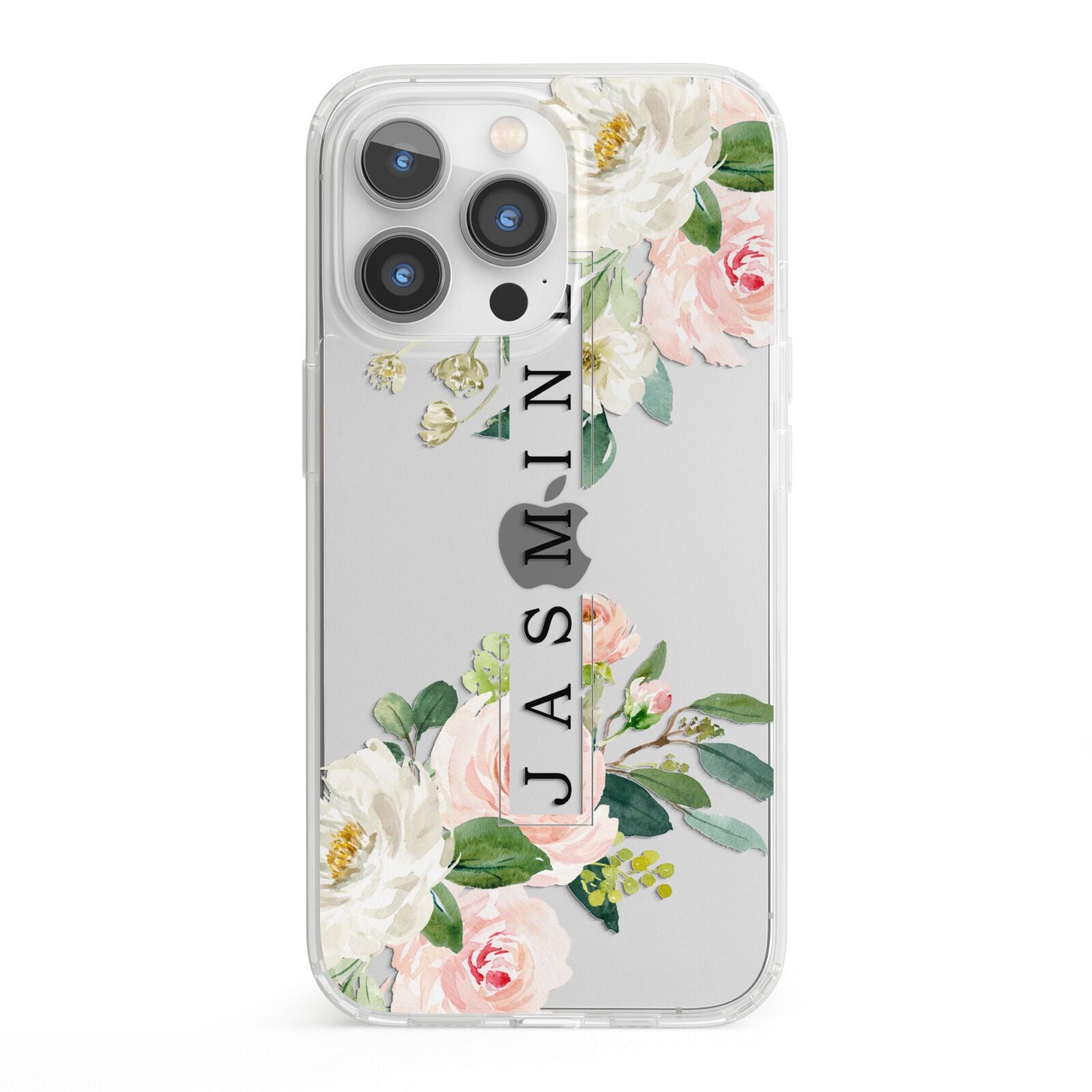 Personalised Floral Wreath with Name iPhone 13 Pro Clear Bumper Case