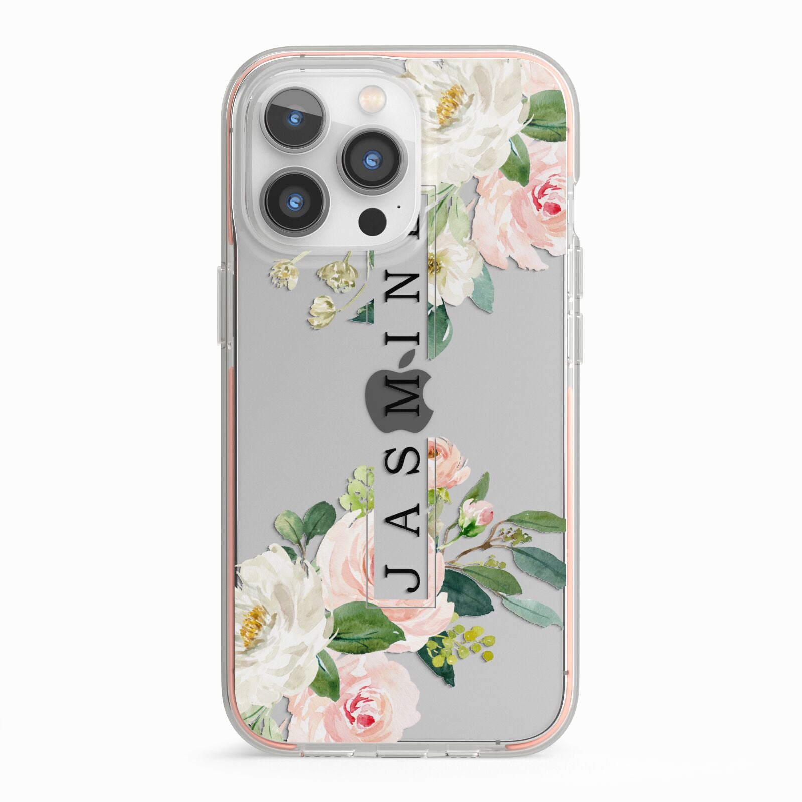 Personalised Floral Wreath with Name iPhone 13 Pro TPU Impact Case with Pink Edges
