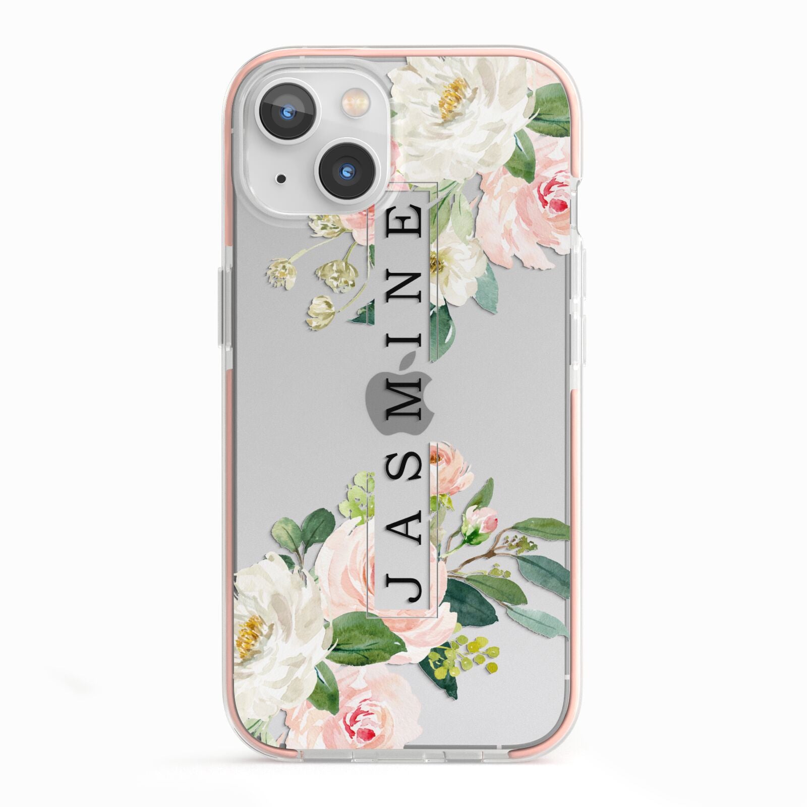 Personalised Floral Wreath with Name iPhone 13 TPU Impact Case with Pink Edges
