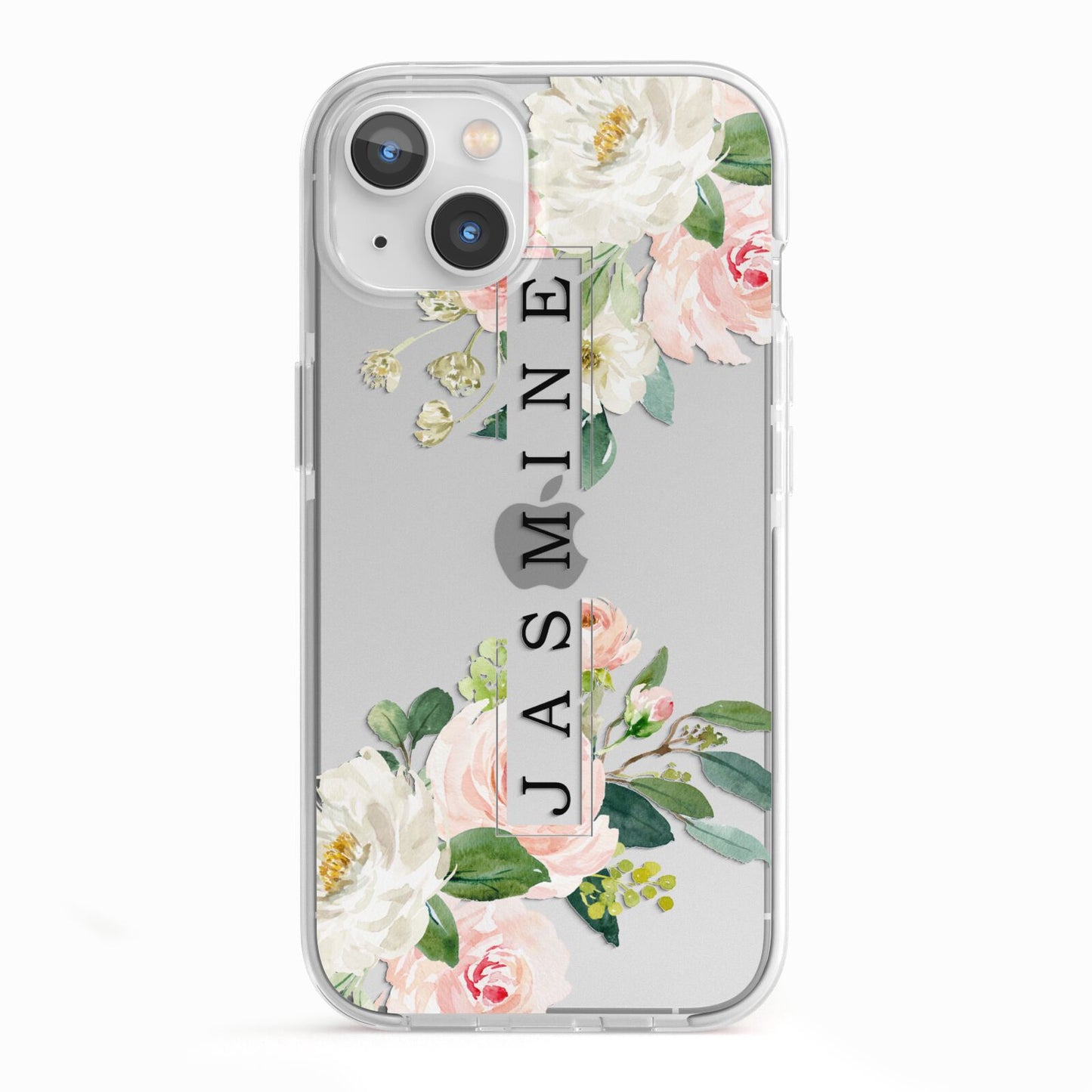 Personalised Floral Wreath with Name iPhone 13 TPU Impact Case with White Edges