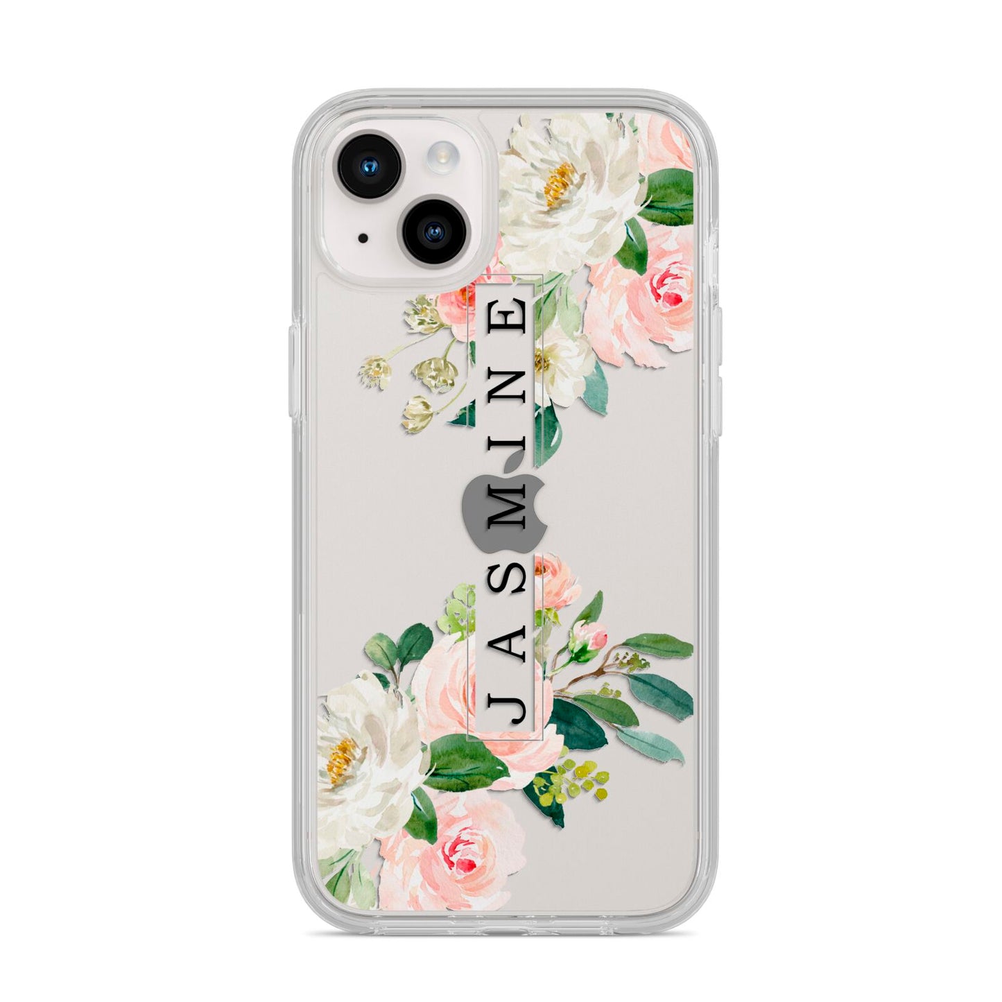 Personalised Floral Wreath with Name iPhone 14 Plus Clear Tough Case Starlight