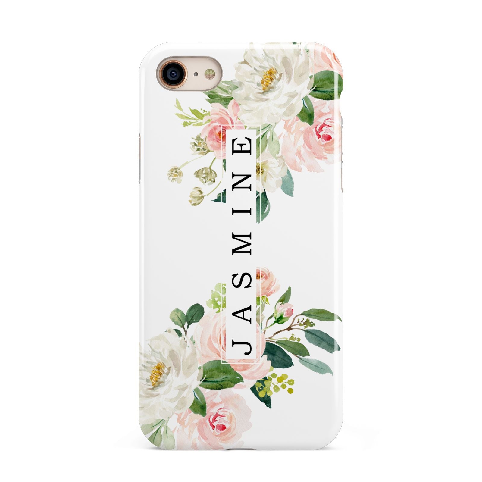 Personalised Floral Wreath with Name iPhone 8 3D Tough Case on Gold Phone