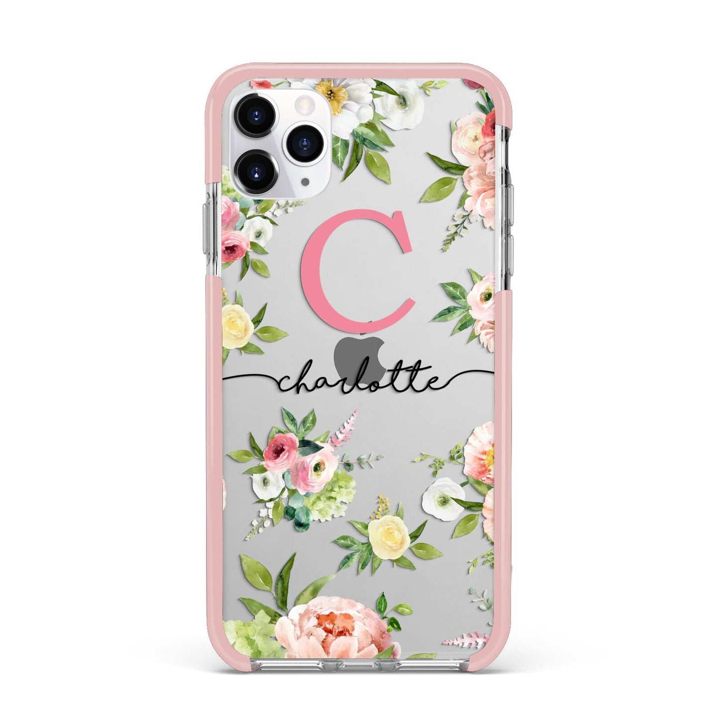 Personalised Floral iPhone 11 Pro Max Impact Pink Edge Case