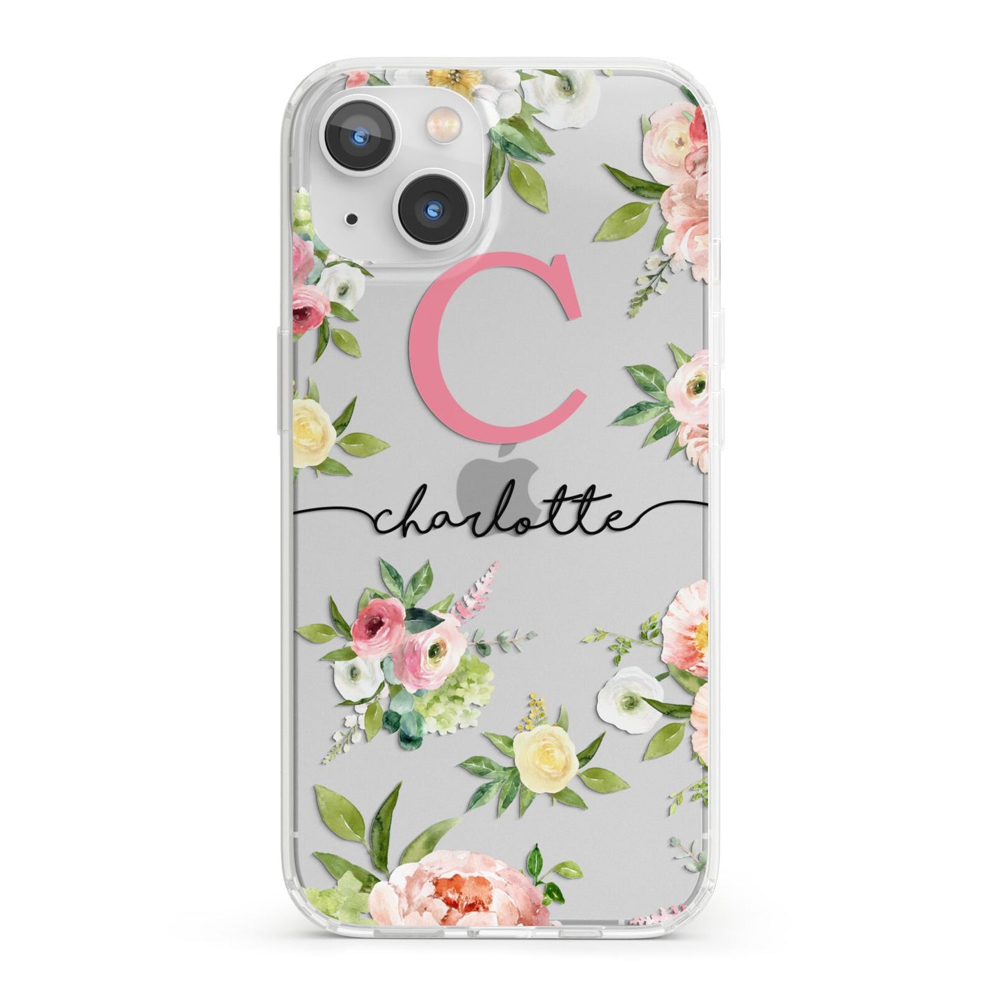 Personalised Floral iPhone 13 Clear Bumper Case