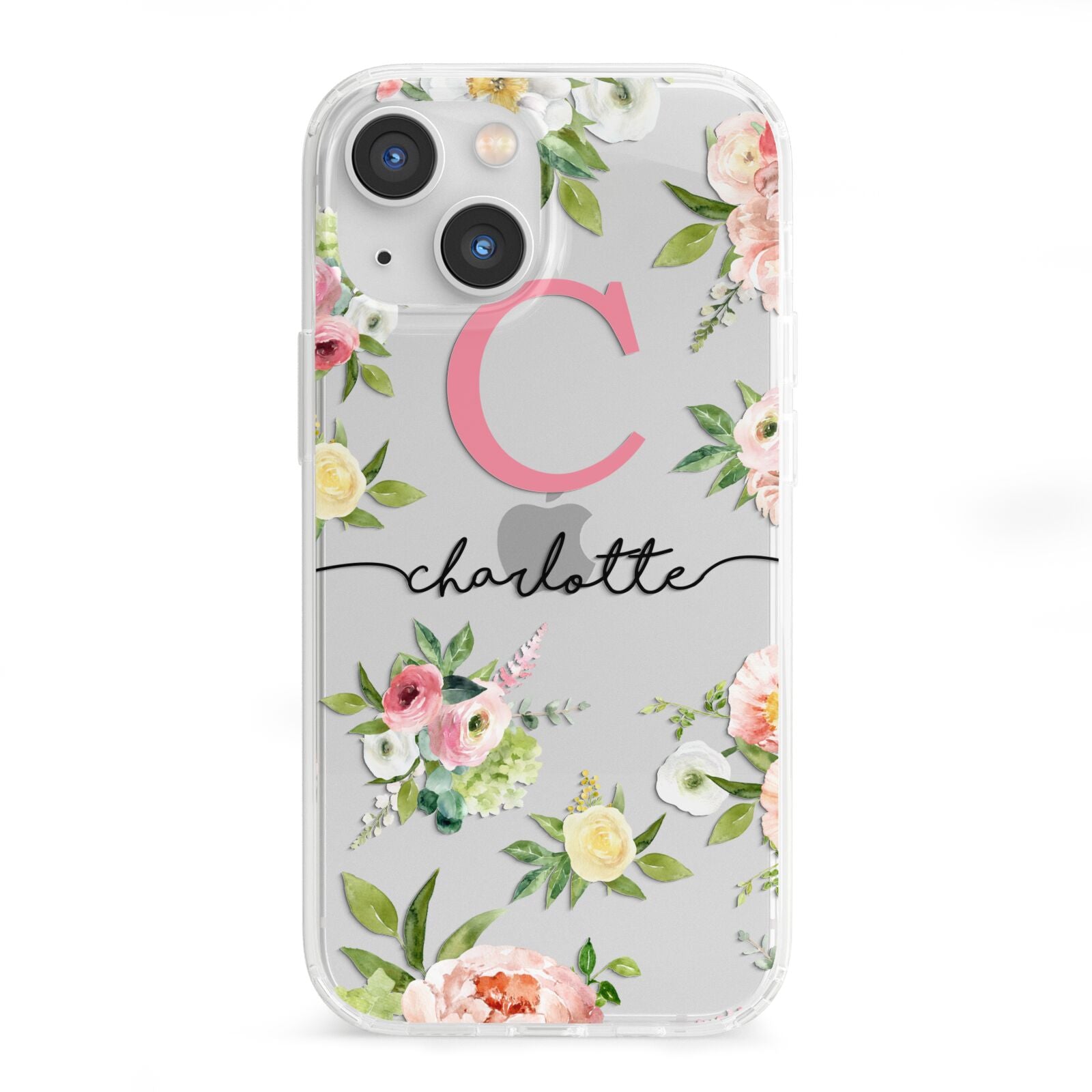 Personalised Floral iPhone 13 Mini Clear Bumper Case