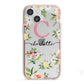 Personalised Floral iPhone 13 Mini TPU Impact Case with Pink Edges